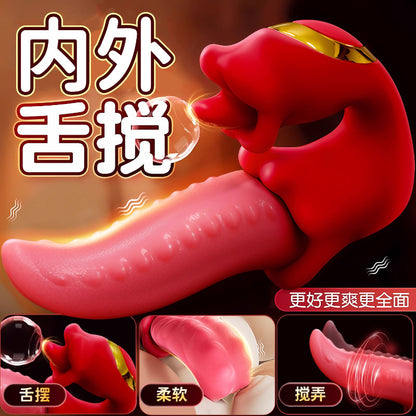 3 in 1 Tongue Licking Thrusting Vibrator Dildo Telescopic G-Spot Clitoral Vaginal Stimulator Adult Female Sex Toy for Women