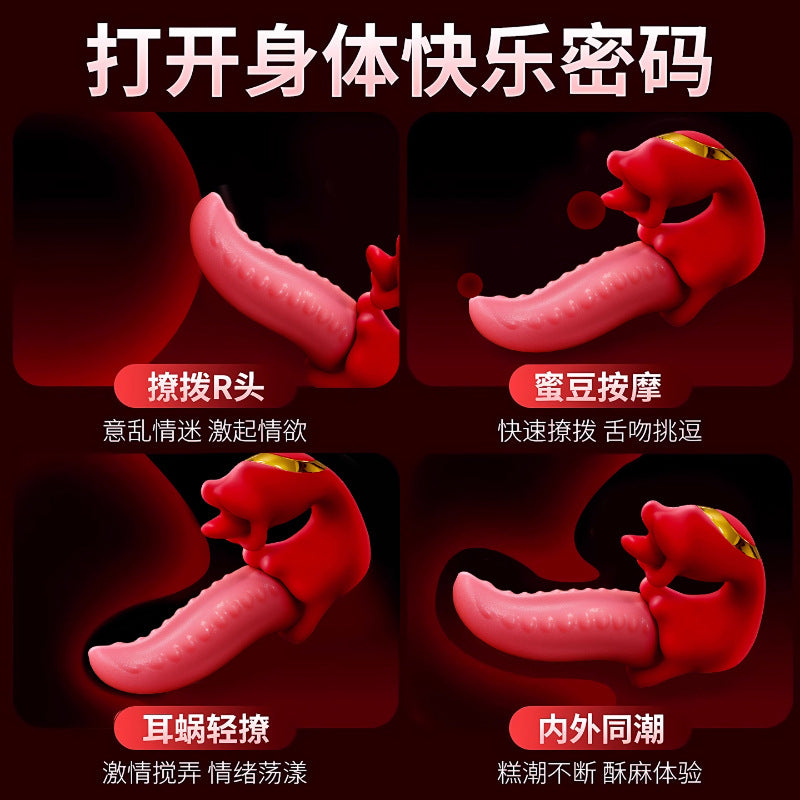 3 in 1 Tongue Licking Thrusting Vibrator Dildo Telescopic G-Spot Clitoral Vaginal Stimulator Adult Female Sex Toy for Women